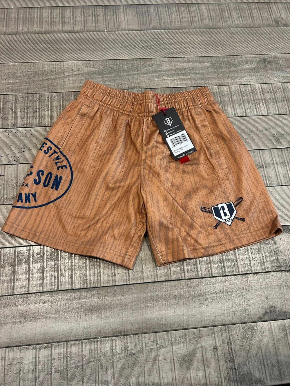 Kids' Tan Casual Athletic Shorts with Logo Patch